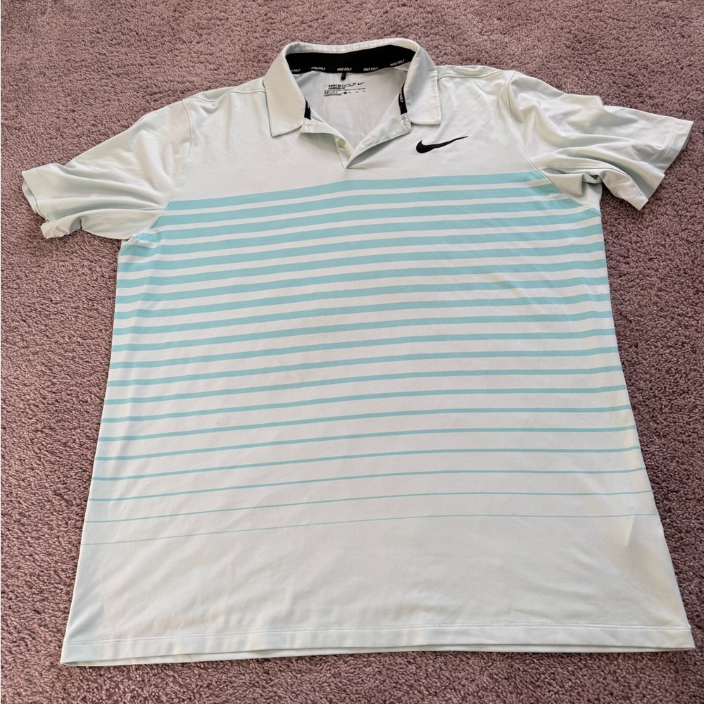 men's Nike Dri-FIT striped golf polo shirt breathable light blue XL